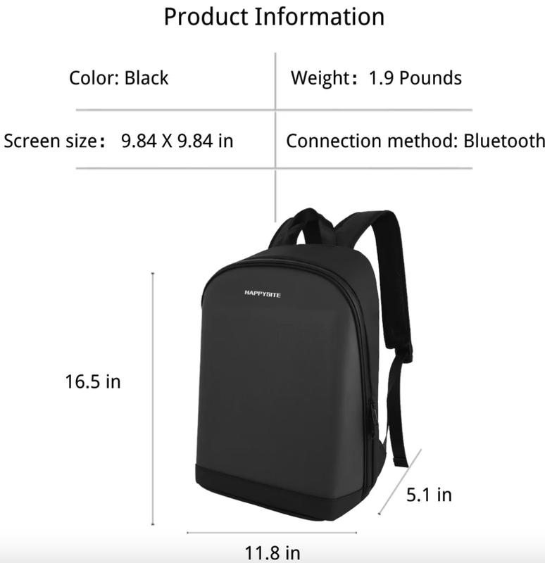 Happysite LED Backpack with Programmable & Full Color Screen, Motorcycle Backpack, Waterproof Shoulder Travel Backpack, Laptop Backpack