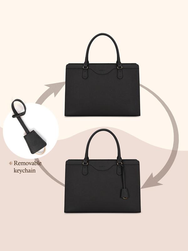 Solid Color Large Capacity Laptop Tote Bag, Fashionable PU Leather Zipper Shoulder Bag for Women, Casual Trendy Versatile High-quality Daily Commuting Bag