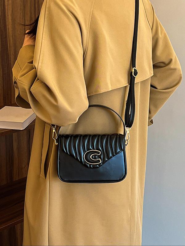 Women's Fashionable Solid Color Letter Design Handbag, Casual Versatile Shoulder Bag for Daily Used, Trendy All-match Commuter Bag