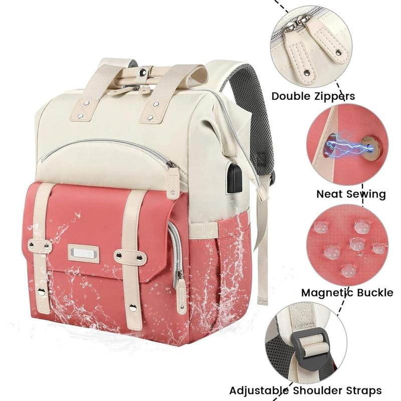 Laptop Backpack for Women,Teacher Doctor Nurse Work Purse Bag for 15.6 Inch Laptop, Wide Open backpack With USB Charging Port RFID Pocket, Large, Water Resistant