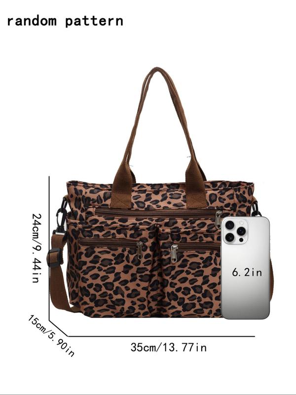 Fashion Leopard Print Tote Bag, Casual Large Capacity Shoulder Bag for Women, Simple Crossbody Bag, Outing Handbag, Office Worker, Commuter, Travel Student