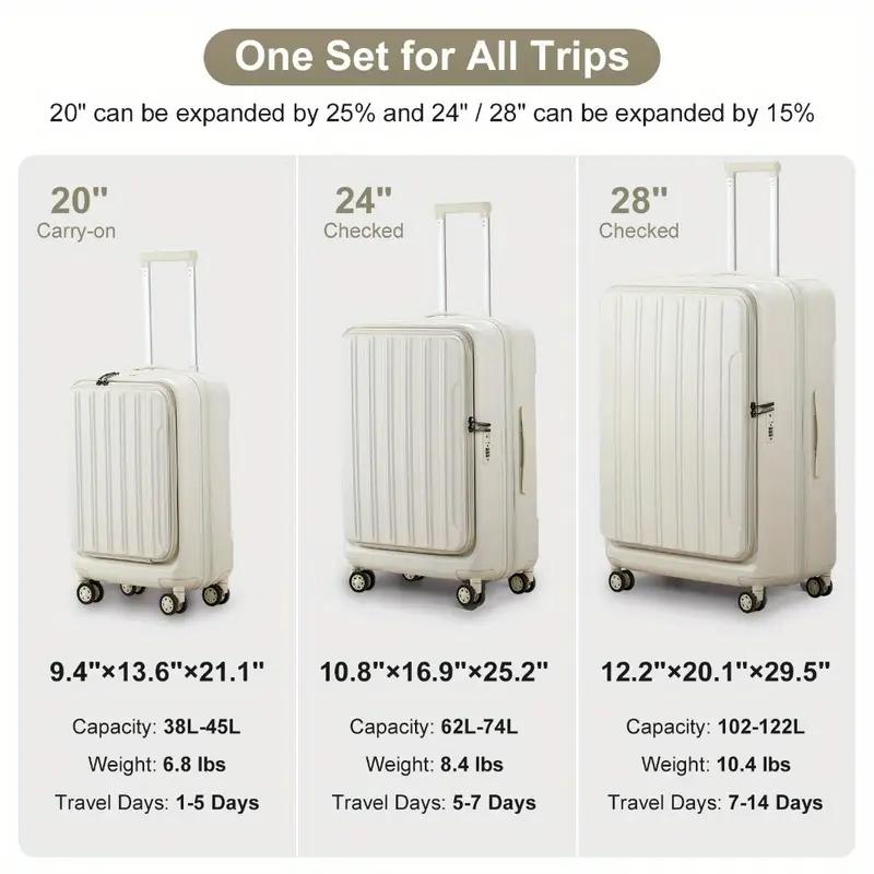 ABS+PC Lightweight Luggage Sets 3 Piece with TSA Lock & Double Wheels - White, Expandable Carry On Suitcase Set for Travel