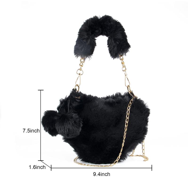 Faux Fur Purse Women's Heart Shaped Evening Handbags Small Cute Phone Crossbody Bag Clutches for Girls