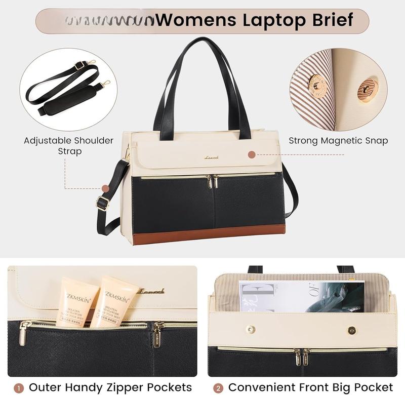 Laptop Bag for Women 15.6 Inch Laptop Tote Work Bag Professional Leather Computer Briefcase Waterproof Handbag Shoulder Bag Large Capacity Business Teacher Office Bag Crossbody Purse