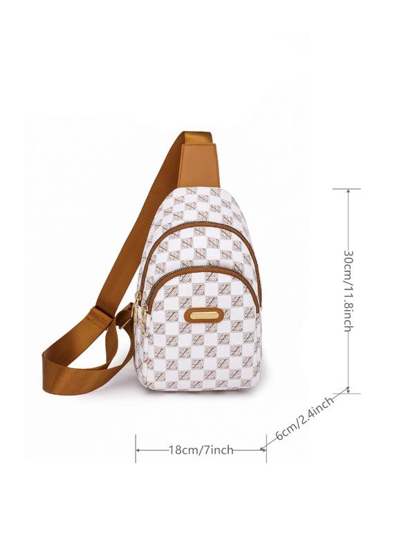 Women's Summer Fashionable Plain Geometric Pattern Zipper Fanny Pack, Casual Pu Leather Sling Bag for Daily Use, Trendy Versatile High-quality Daily Commuting Work Bags for Women, Personal Item Bag