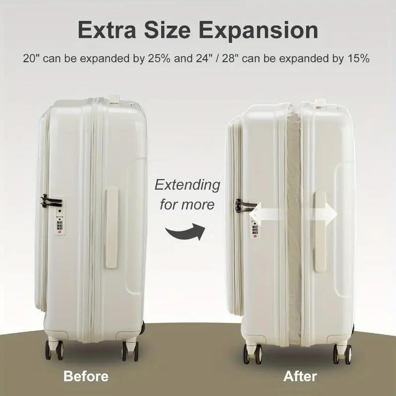 ABS+PC Lightweight Luggage Sets 3 Piece with TSA Lock & Double Wheels - White, Expandable Carry On Suitcase Set for Travel