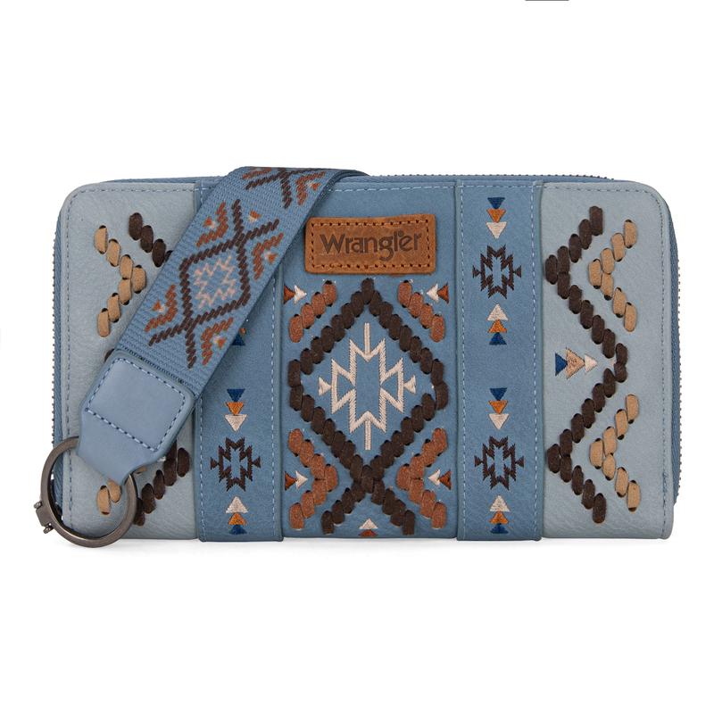 Wrangler [MegaLive] Embroidered Whipstitch Wristlet Clutch Wallet Large Capacity Credit Card Holder Gifts for Women