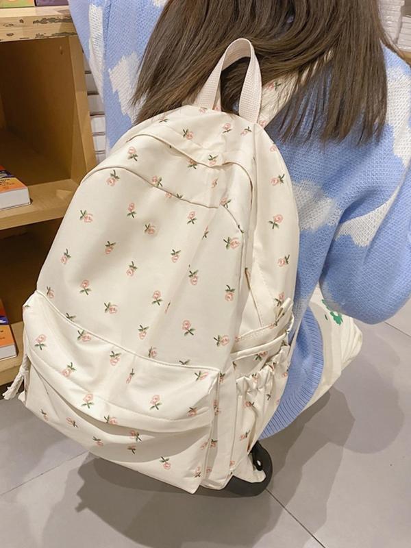 Cute Ditsy Floral Pattern Backpack, Casual Versatile Backpack for Women & Girls, Preppy Style School Commuting Bag, Multifunctional Backpack for Daily Use