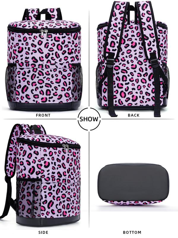 Outdoor Insulated Zipper Design Lunch Bags for Women, Portable Leopard Print Picnic Cooler for Hiking, Vacation Essentials, Travel Bag, Travel Luggage Bag for Back To School