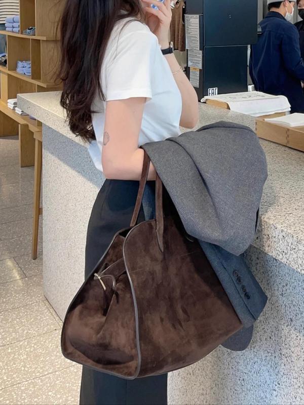 Women's Solid Color Tote Bag, Fashionable Large Capacity Shoulder Bag for Work & Daily Used, Casual Trendy Versatile High-quality Daily Commuting Bag