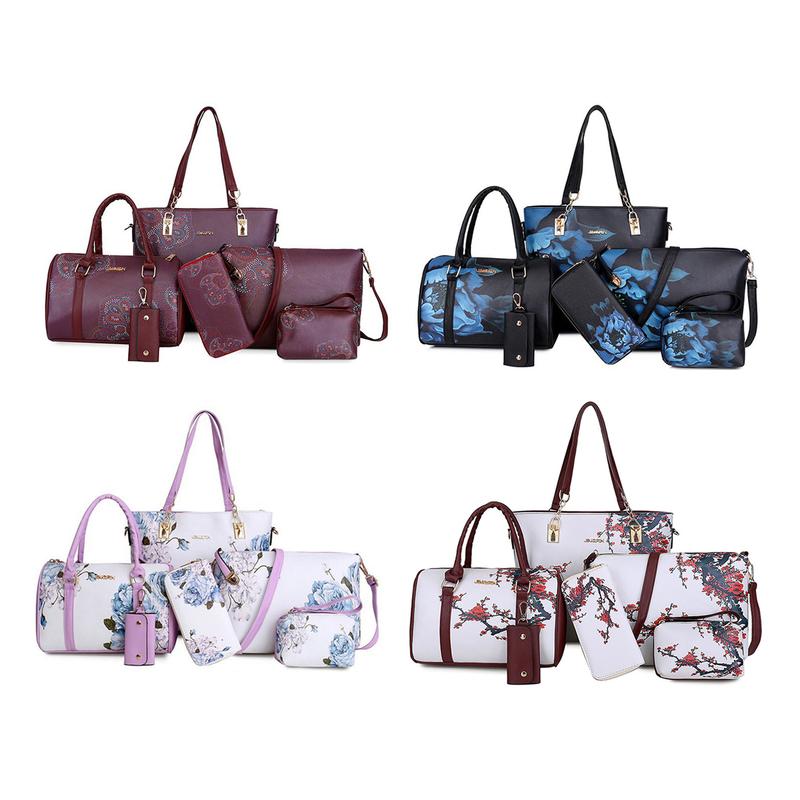 6 Pack Trendy Pattern Tote Bag Set for Women Fashion Floral Print Shoulder Bag Convenient Purse for Daily Use