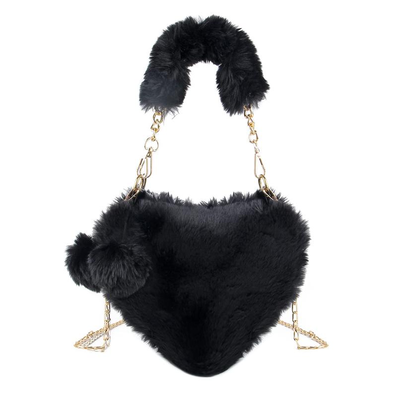 Faux Fur Purse Women's Heart Shaped Evening Handbags Small Cute Phone Crossbody Bag Clutches for Girls