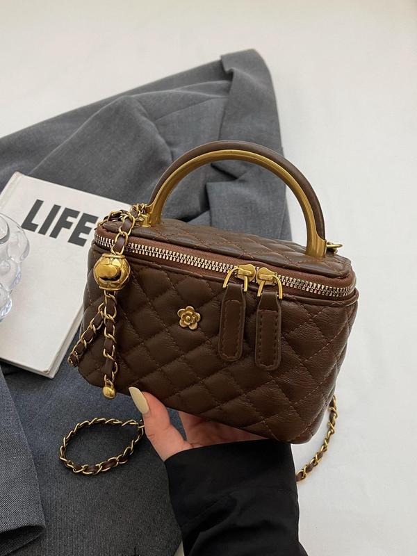 Women's Elegant Quilted Design Chain Strap Handbag, Fashionable Solid Color Square Bag, Casual Trendy Versatile High-quality Daily Commuting Bag