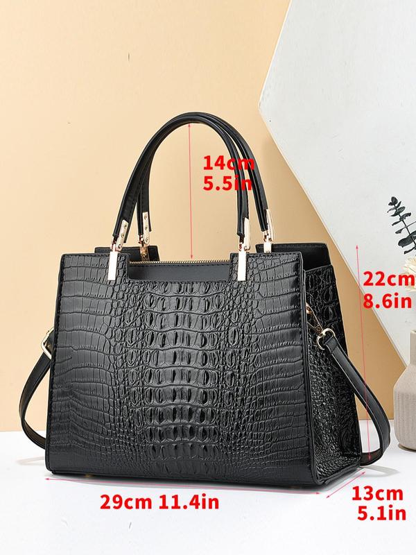 2024 New Fashion Crocodile Embossed Handbag,  Simple Plain Shoulder Bag for Women & Girls, Trendy All-match Crossbody Bag for Daily Use