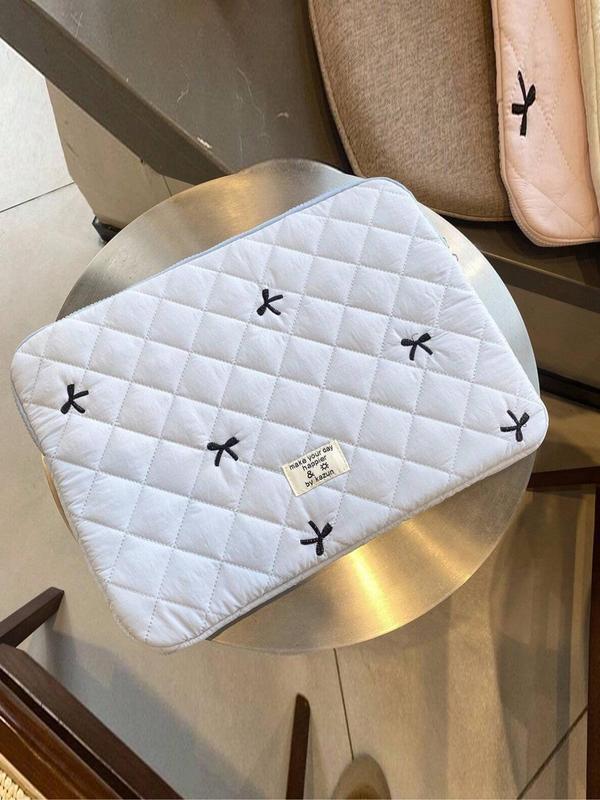 Quilted Laptop Bag, with Bow Patterns, Letters Label Decor Laptop Bag, Portable Lightweight Anti-collision Laptop Bag, Fashionable Laptop Bag for Women & Girls Back To School Gifts for Girlfriend