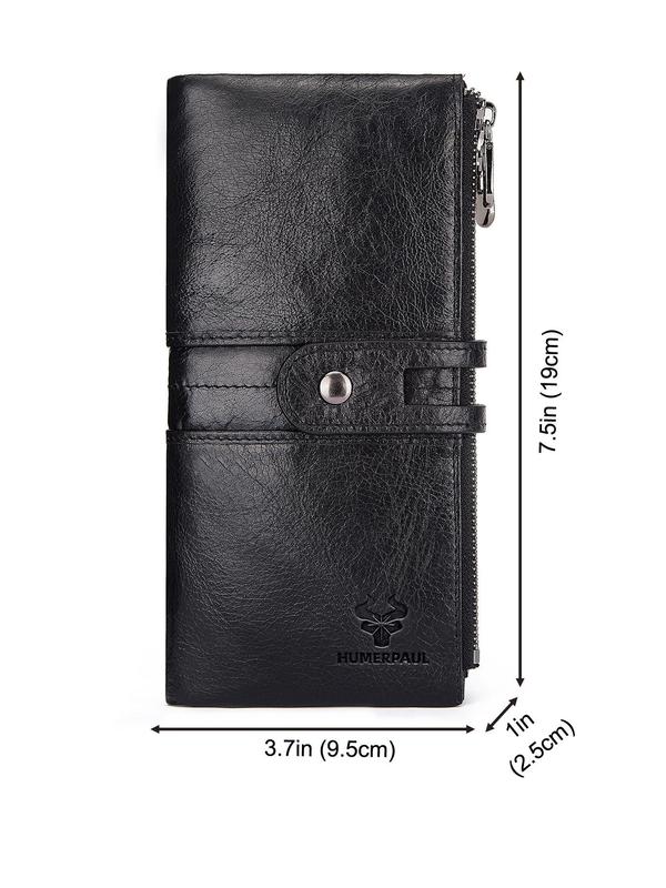 Genuine Leather Women's Solid Color Long Wallet With Zipper, Fashionable Coin Purse For Daily Used, Portable Zipper Coin Purse