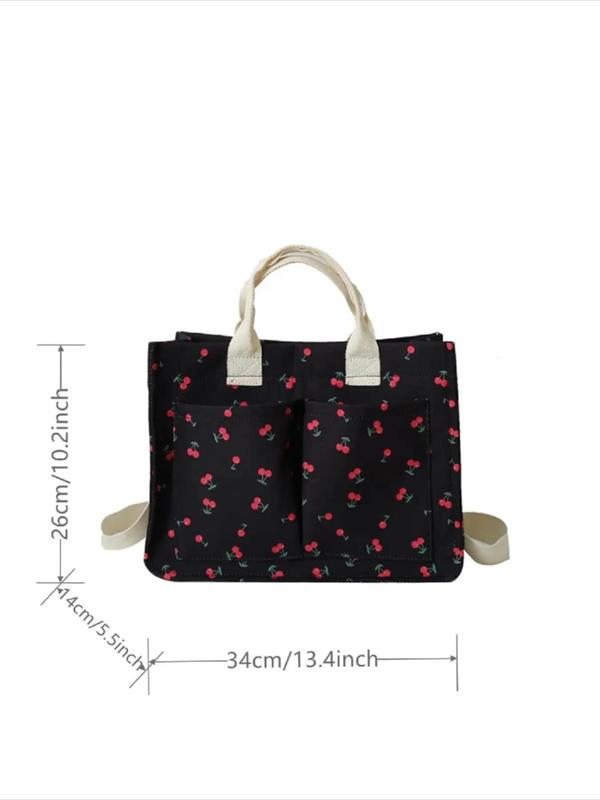 Women's All Over Cherry Print Tote Bag, Fashionable Large Capacity Multi-pocket Shoulder Bag, Adjustable Strap Handbag for Women, Casual Trendy Versatile High-quality Daily Commuting Bag