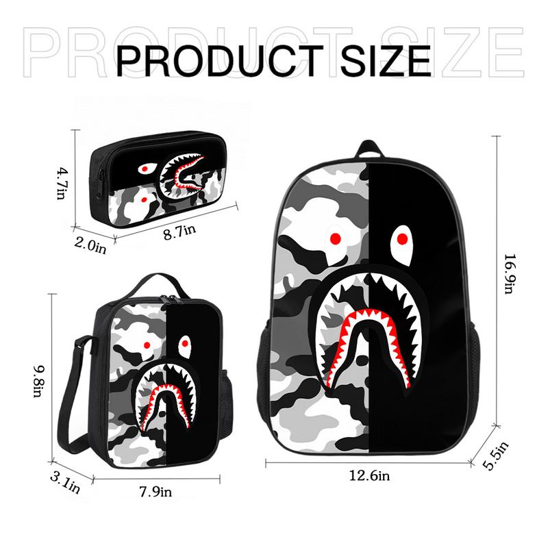 B-a-p-e Shark Backpack Large Capacity Lightweight Laptop Bookbag Travel Daypack School