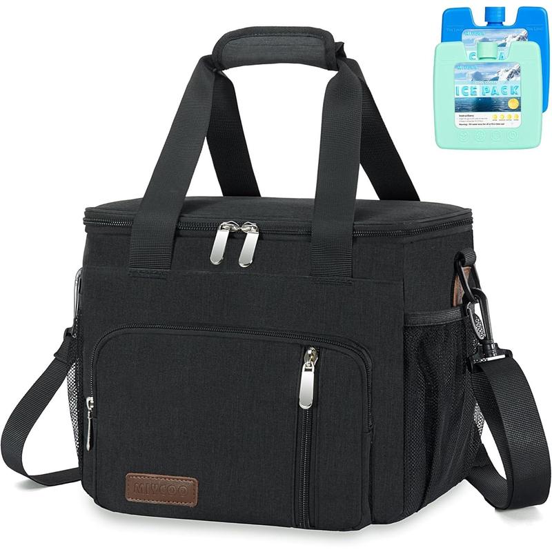 Insulated Lunch Bags for Men Women Lunch Bags Large Lunch Box Leakproof Soft Cooler Tote Bag (Black, 12L)