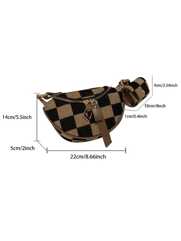 Fashionable Checkerboard Pattern Shoulder Bag with Coin Purse, Casual Versatile Colorblock Zipper Chest Bag for Women, Trendy All-match Sling Bag for Daily Used