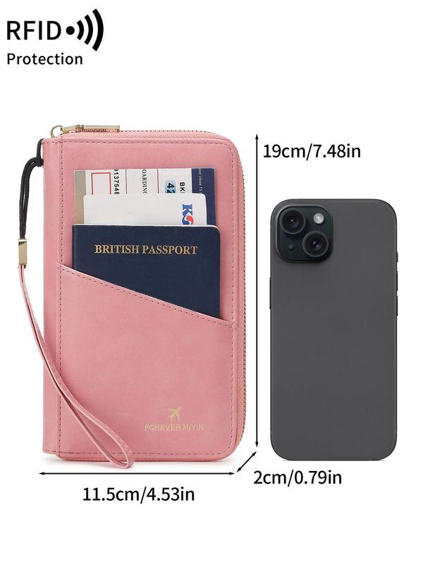 Letter Pattern Passport Case with Zipper & Wrist Strap, 2024 New Style Rfid Blocking Passport Holder, Travel Document Holder for Men & Women