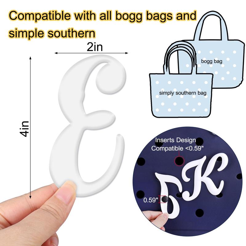 Decorative Lettering Charms for Bogg Bag Beach Bag,Alphabet Lettering Accessories, Decorative Bogg Bag Charms Insert Alphabet Lettering, Alphabet 3D Letters fo Personalizing Handbag DIY White