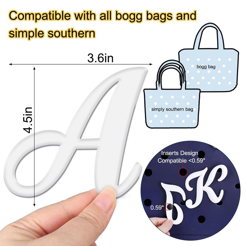 Decorative Lettering Charms for Bogg Bag Beach Bag,Alphabet Lettering Accessories, Decorative Bogg Bag Charms Insert Alphabet Lettering, Alphabet 3D Letters fo Personalizing Handbag DIY White