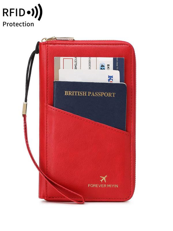 Letter Pattern Passport Case with Zipper & Wrist Strap, 2024 New Style Rfid Blocking Passport Holder, Travel Document Holder for Men & Women