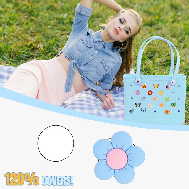 16 count Flower Charms Accessories for Bogg Bag, Butterfly Decoration Charms for Women Girls, Cute Insert Decorative Charms Rubber Beach Tote Bag Accessories