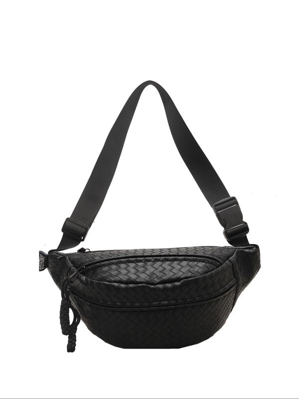 Women's Solid Color Braid Design Crossbody Bag, Fashionable Large Capacity Chest Bag for Daily Used, Casual Trendy Versatile High-quality Daily Commuting Bag