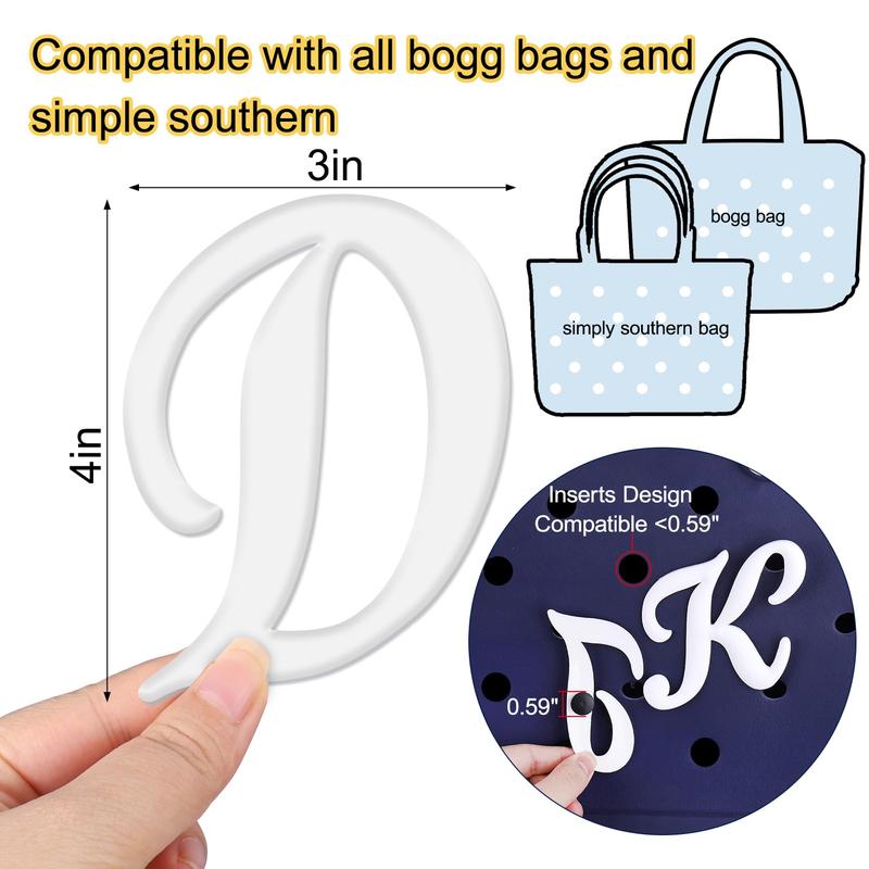 Decorative Lettering Charms for Bogg Bag Beach Bag,Alphabet Lettering Accessories, Decorative Bogg Bag Charms Insert Alphabet Lettering, Alphabet 3D Letters fo Personalizing Handbag DIY White