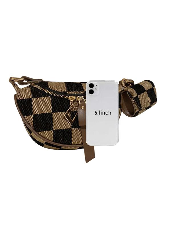 Fashionable Checkerboard Pattern Shoulder Bag with Coin Purse, Casual Versatile Colorblock Zipper Chest Bag for Women, Trendy All-match Sling Bag for Daily Used