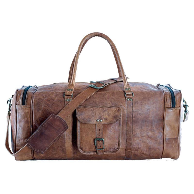 Leather 21 Inch Vintage Leather Duffel Travel Gym Sports Overnight Weekend Duffel Bag