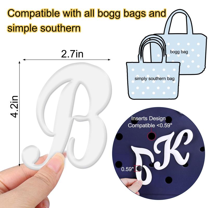 Decorative Lettering Charms for Bogg Bag Beach Bag,Alphabet Lettering Accessories, Decorative Bogg Bag Charms Insert Alphabet Lettering, Alphabet 3D Letters fo Personalizing Handbag DIY White