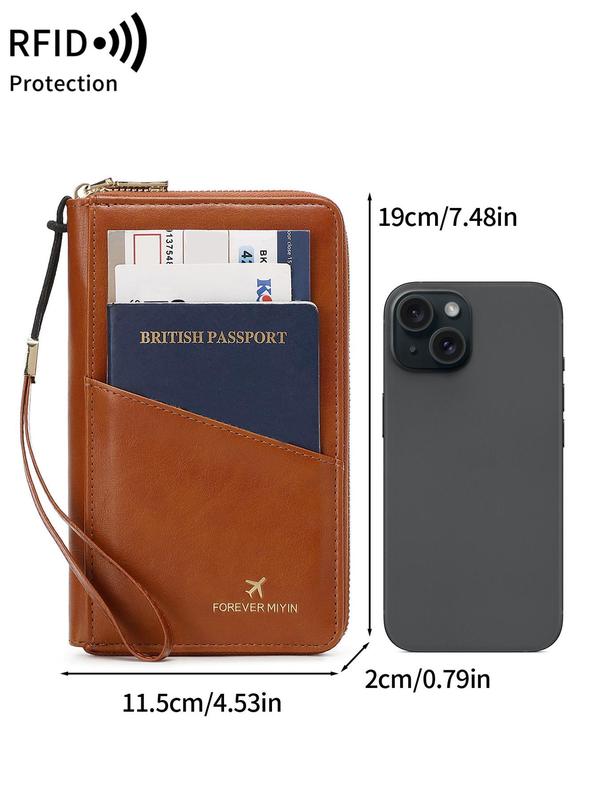 Letter Pattern Passport Case with Zipper & Wrist Strap, 2024 New Style Rfid Blocking Passport Holder, Travel Document Holder for Men & Women