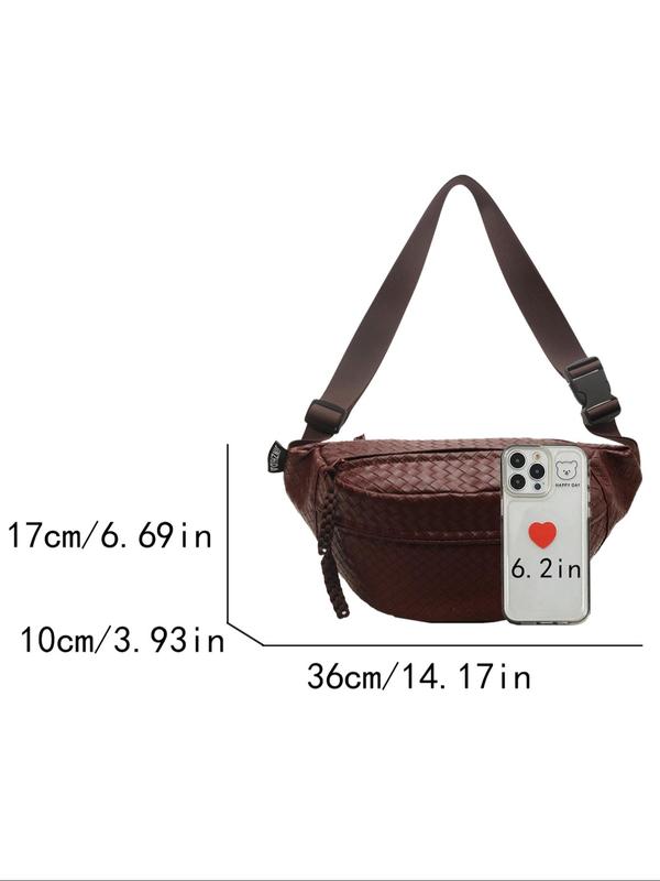 Women's Solid Color Braid Design Crossbody Bag, Fashionable Large Capacity Chest Bag for Daily Used, Casual Trendy Versatile High-quality Daily Commuting Bag