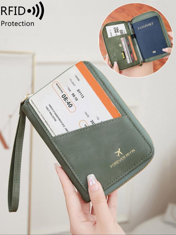 Letter Pattern Passport Case, New Style RFID Blocking Fall Freshness Passport Holder with Card Slots and Document Compartments, Travel Document Organizer for Fall Outfits