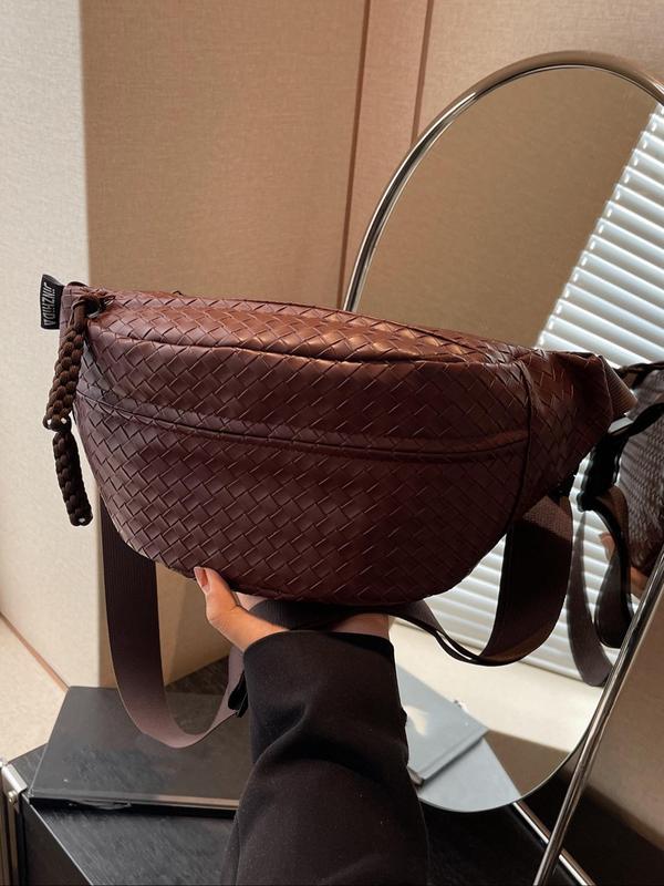 Women's Solid Color Braid Design Crossbody Bag, Fashionable Large Capacity Chest Bag for Daily Used, Casual Trendy Versatile High-quality Daily Commuting Bag