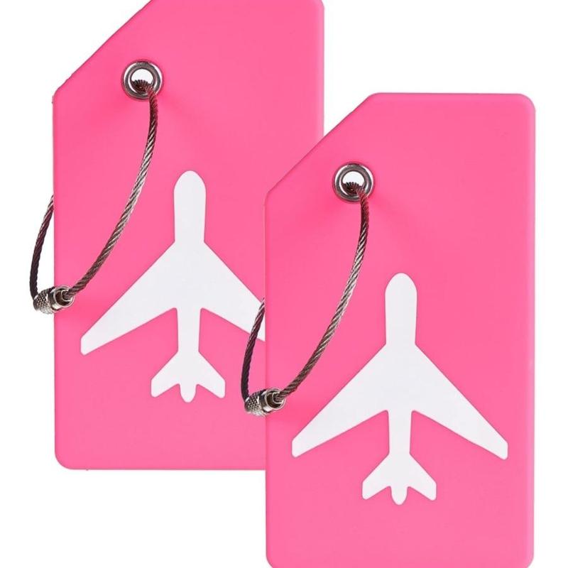 Airplane Design Silicone Luggage Tags, 2 Counts Name Card Travel Accessory Tags For Backpacks Suitcases Travel Bags