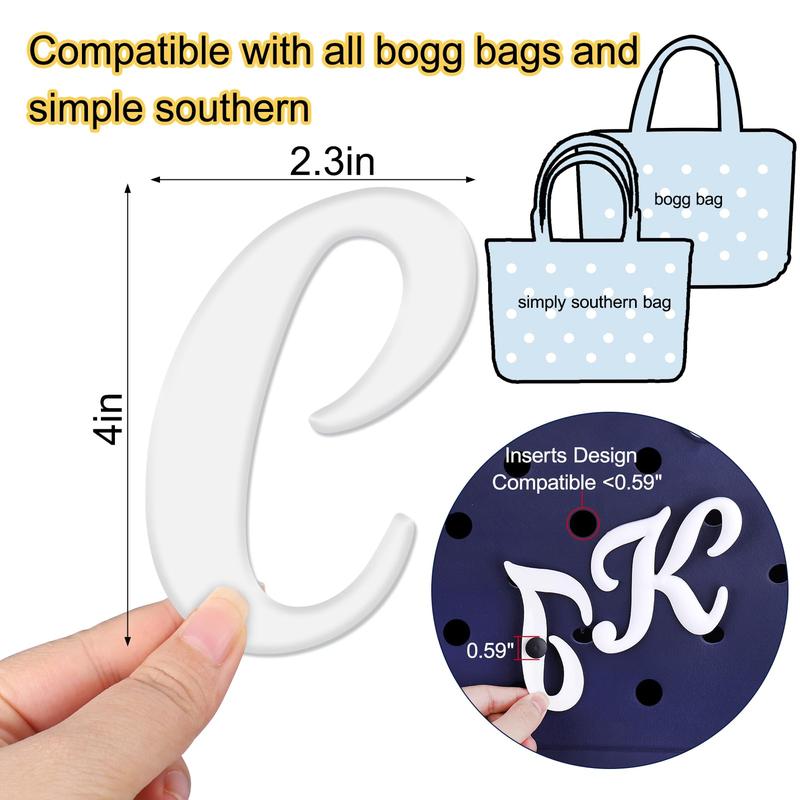 Decorative Lettering Charms for Bogg Bag Beach Bag,Alphabet Lettering Accessories, Decorative Bogg Bag Charms Insert Alphabet Lettering, Alphabet 3D Letters fo Personalizing Handbag DIY White