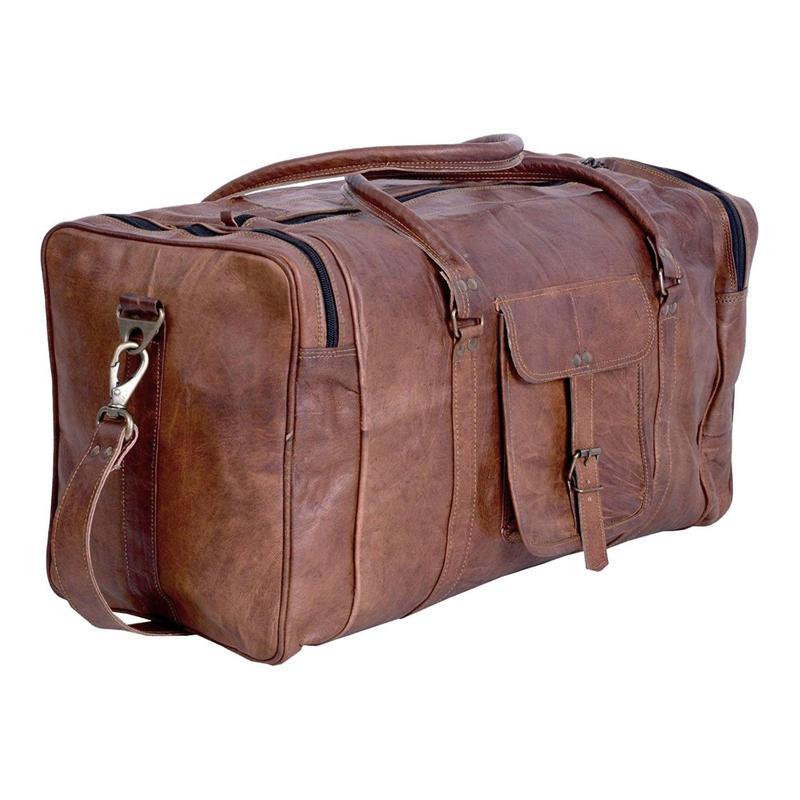 Leather 21 Inch Vintage Leather Duffel Travel Gym Sports Overnight Weekend Duffel Bag