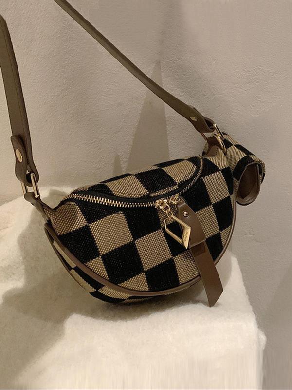 Fashionable Checkerboard Pattern Shoulder Bag with Coin Purse, Casual Versatile Colorblock Zipper Chest Bag for Women, Trendy All-match Sling Bag for Daily Used