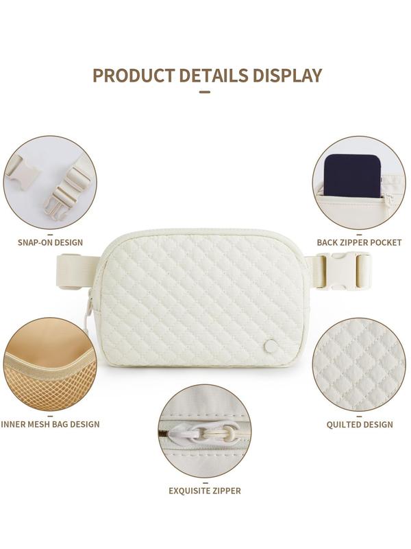 Women's Solid Color Quilted Belt Bag, Fashionable Crossbody Fanny Pack for Women, Casual Versatile Waist Bag with Adjustable Strap