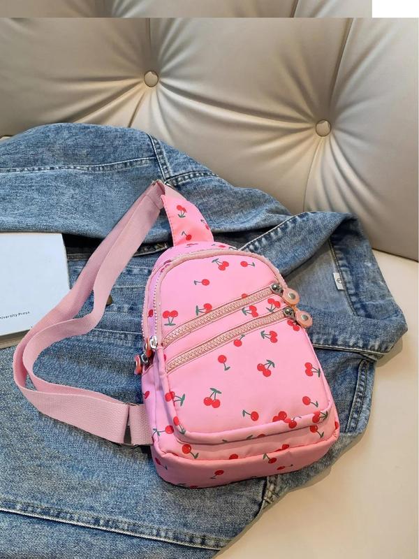 Women's Cute Cherry Print Fanny Pack, Fashionable Casual Zipper Chest Bag, Trendy All-match Sling Bag for Daily Use