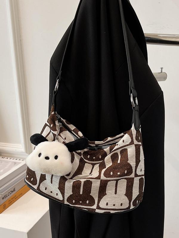 Women's Cute Rabbit Design Crossbody Bag with Charm, Fashionable Animal Decorated Shoulder Bag, Casual Trendy Versatile High-quality Daily Commuting Bag