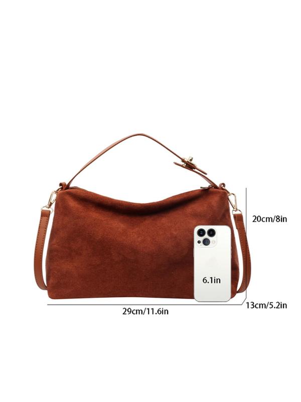 Women's Solid Color Suede Shoulder Bag, Fashionable Zipper Crossbody Bag for Daily Travel Work Commute, Casual Trendy Versatile High-quality Daily Commuting Bag