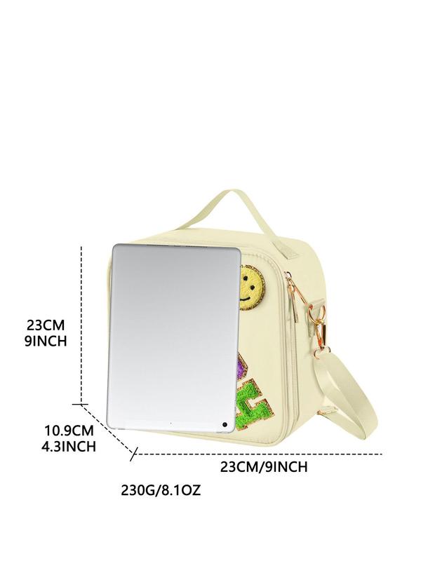 Fashionable All-match Letter Pattern Decor Lunch Box Bag, Portable Large Capacity Lunch Bag for Women with Handle & Bag Strap for School Office, Y2k Cute Accessories for Picnic & Camping