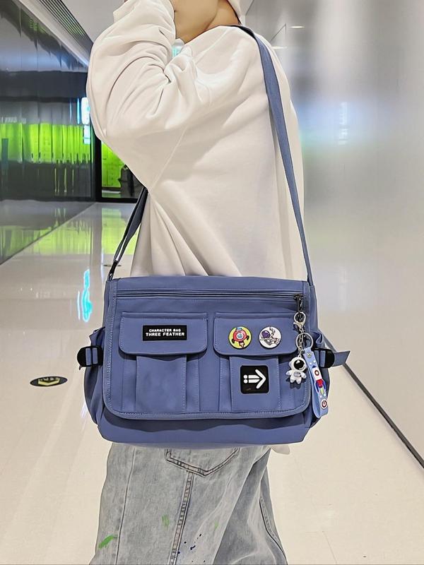 Men's Casual Trendy Zipper Design Messenger Bag for Summer, Large Capacity Waterproof Nylon Shoulder Bag, Designer Crossbody Bags for Men Gifts, Fall Outfits, Fall Freshness