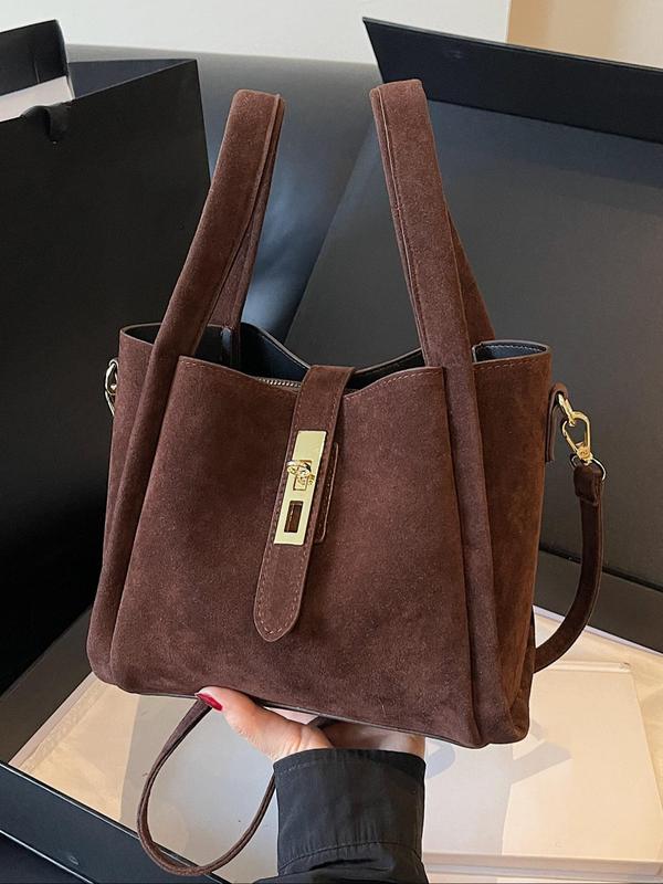 Women's Elegant Solid Color Bucket Bag & Coin Purse, Fashionable Retro Simple Versatile Casual Simple Handbag, Versatile Crossbody Bag, Suitable for Office Workers Commuting