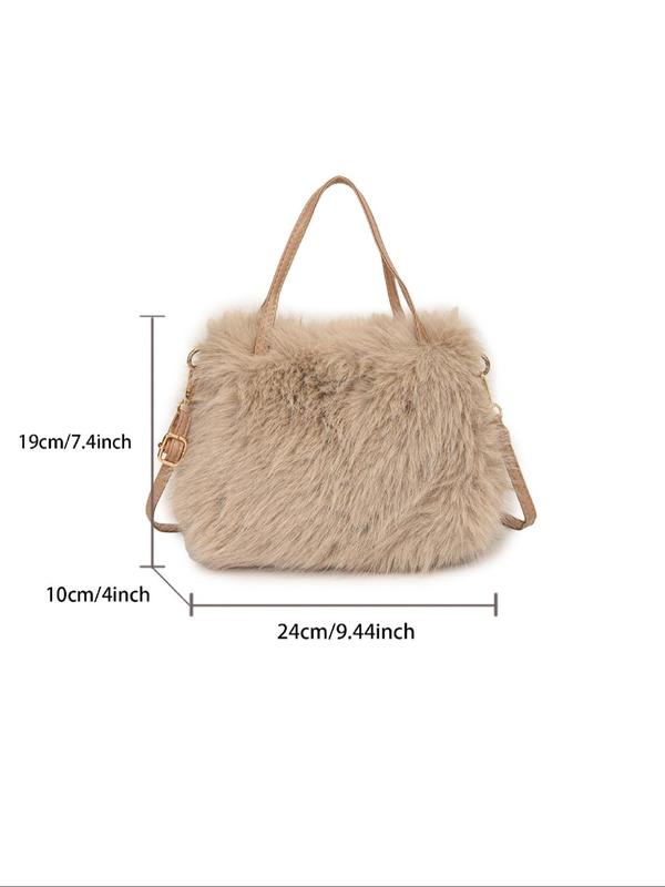 Women's Solid Color Fluffy Shoulder Bag, Fashionable Plush Crossbody Bag for Daily Used, Casual Trendy Versatile High-quality Daily Commuting Bag